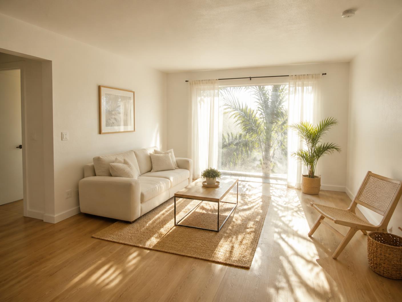 Bright, well-maintained living room in a Long Beach rental home